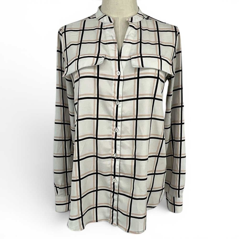 Calvin Klein Windowpane Plaid Long Sleeve Button Up Shirt Career Casual Large